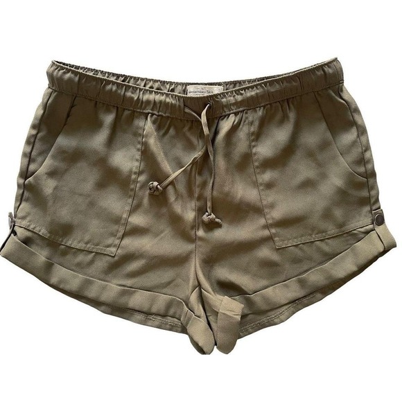 Abercrombie & Fitch Olive Green Drawstring Casual Cuffed Shorts S - Picture 1 of 7